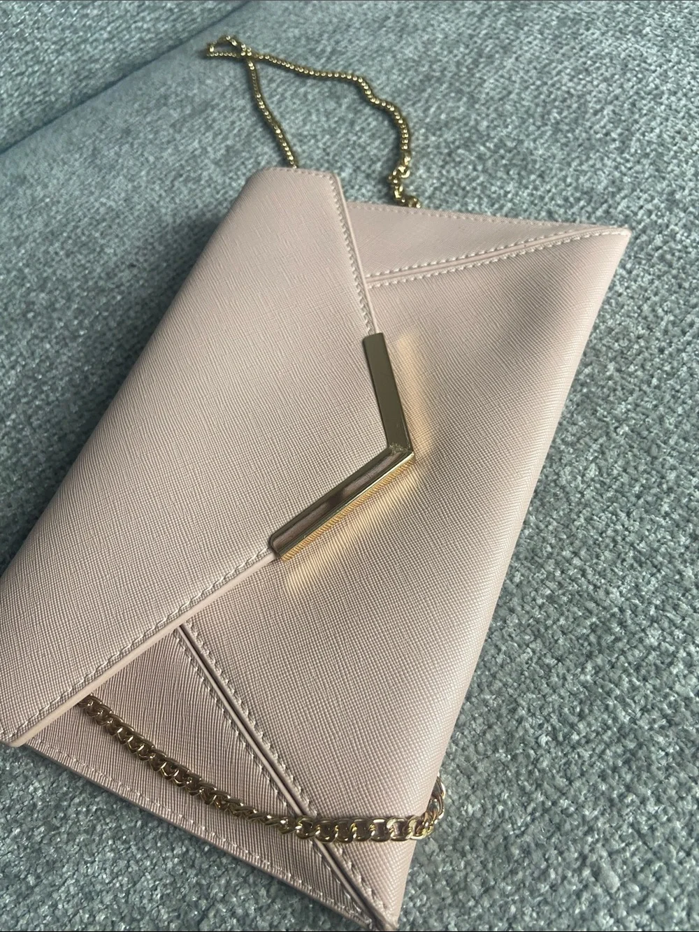 Blush Envelope Wristlet with Gold V-Detail and Chain